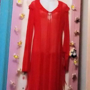 Sheer Red (L) Maxi Length Robe Nightdress Lingerie